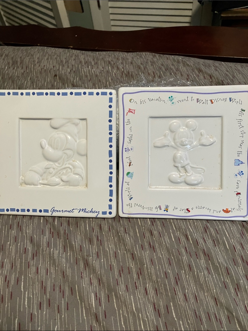 Vintage Set Of Disney Porcelain Embossed Mickey Mouse Trivets